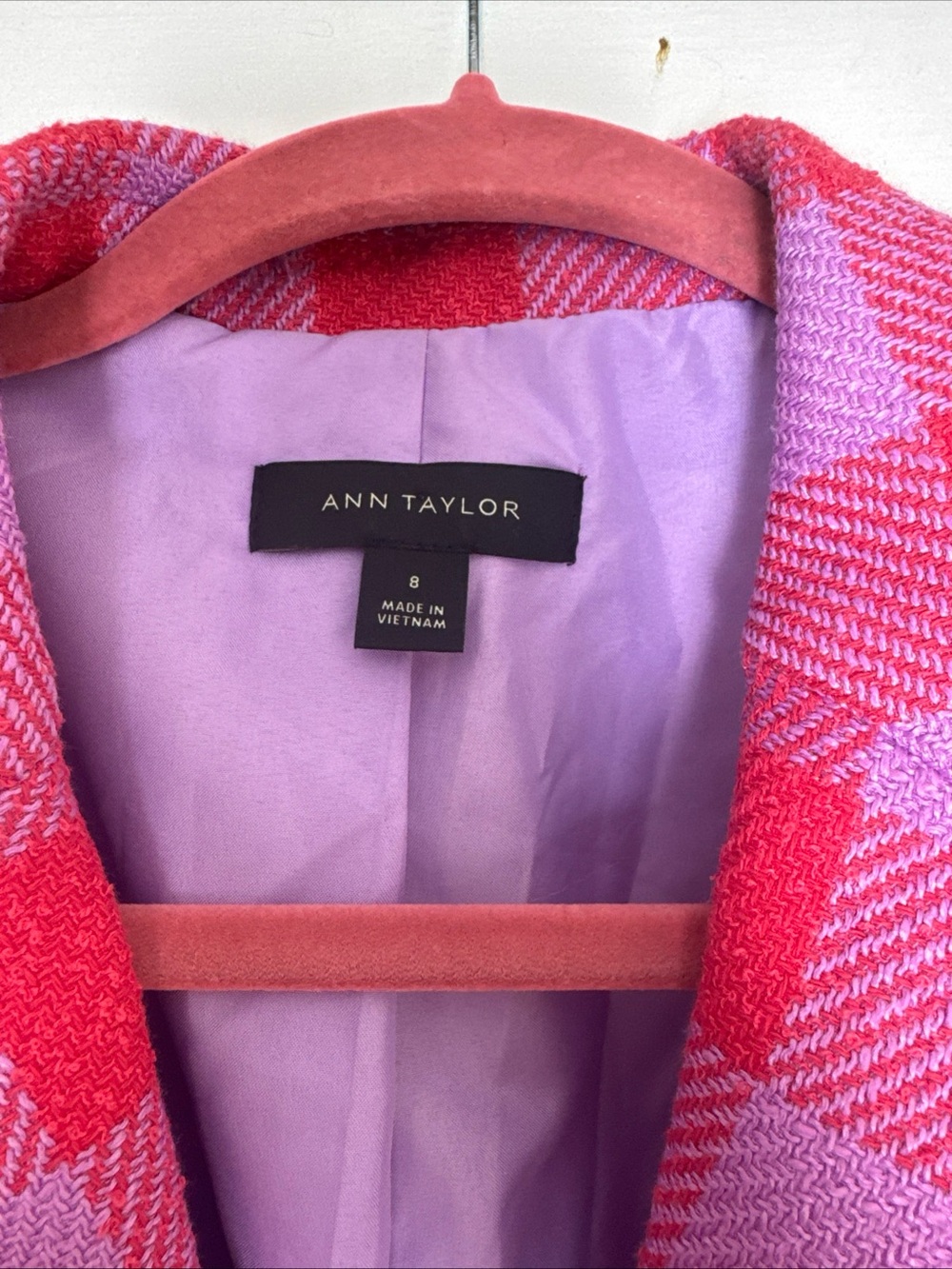 Ann Taylor Blogger Pink and Lavender Checked Blazer size 8 - Picture 4 of 12